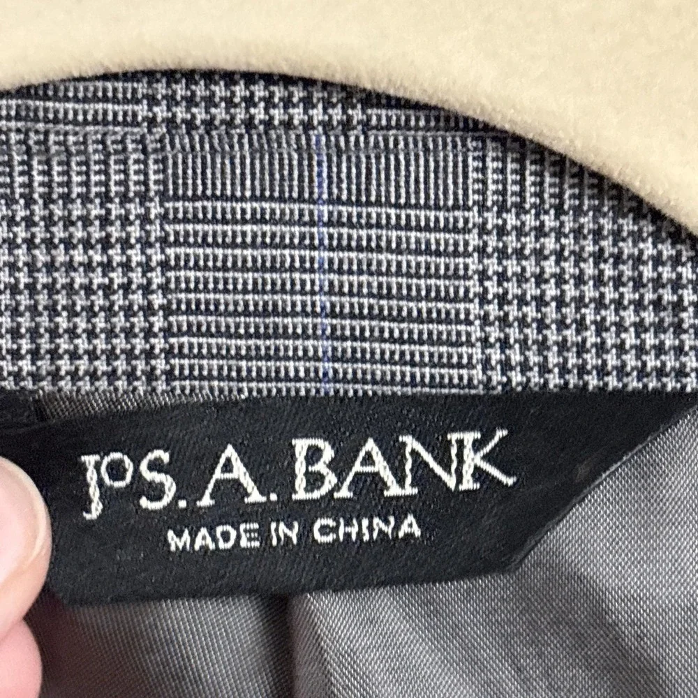 Jos A Bank Sport Coat 50R Gray Glen Check Plaid Wool Blazer Jacket Business